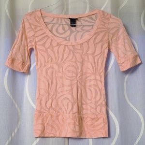 Peach 3/4 Quarter Sleeve Floral Swirl Burnout Shirt | Size S